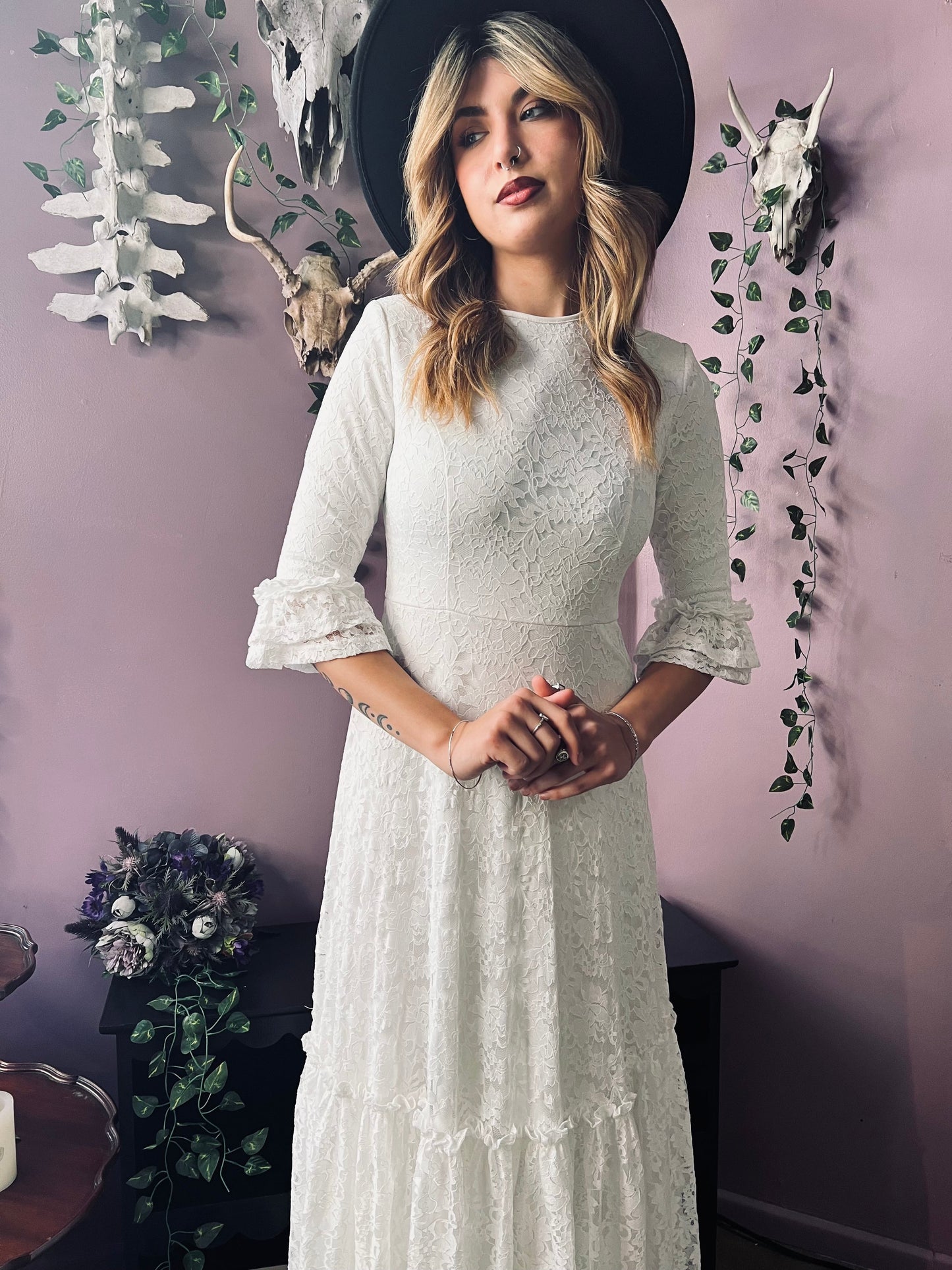 Ivory Floral Lace Maxi Dress