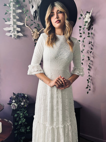 Ivory Floral Lace Maxi Dress