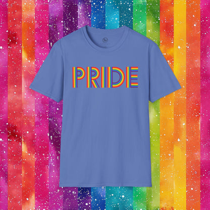 Bespattered Facade Rainbow Pride Ribbon Letters Unisex Softstyle T-Shirt