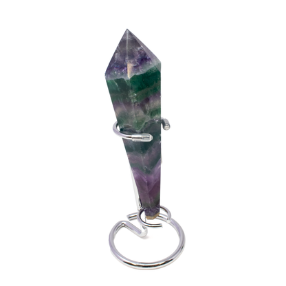 Rainbow Fluorite Tapered Point with Stainless Steel Spiral Stand –