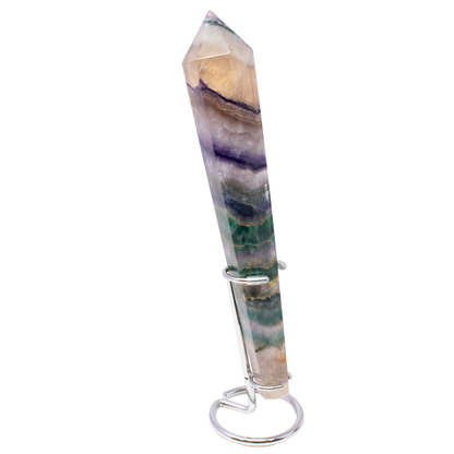 Rainbow Fluorite Tapered Point with Stainless Steel Spiral Stand – Clarity & Focus Crystal –
