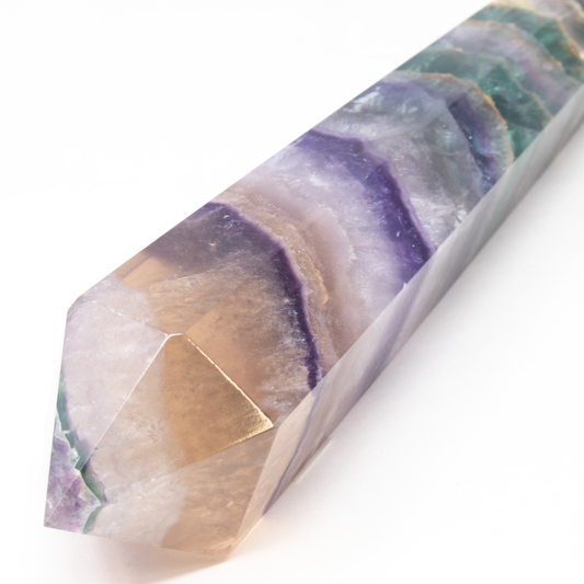 Rainbow Fluorite Tapered Point with Stainless Steel Spiral Stand – Clarity & Focus Crystal –