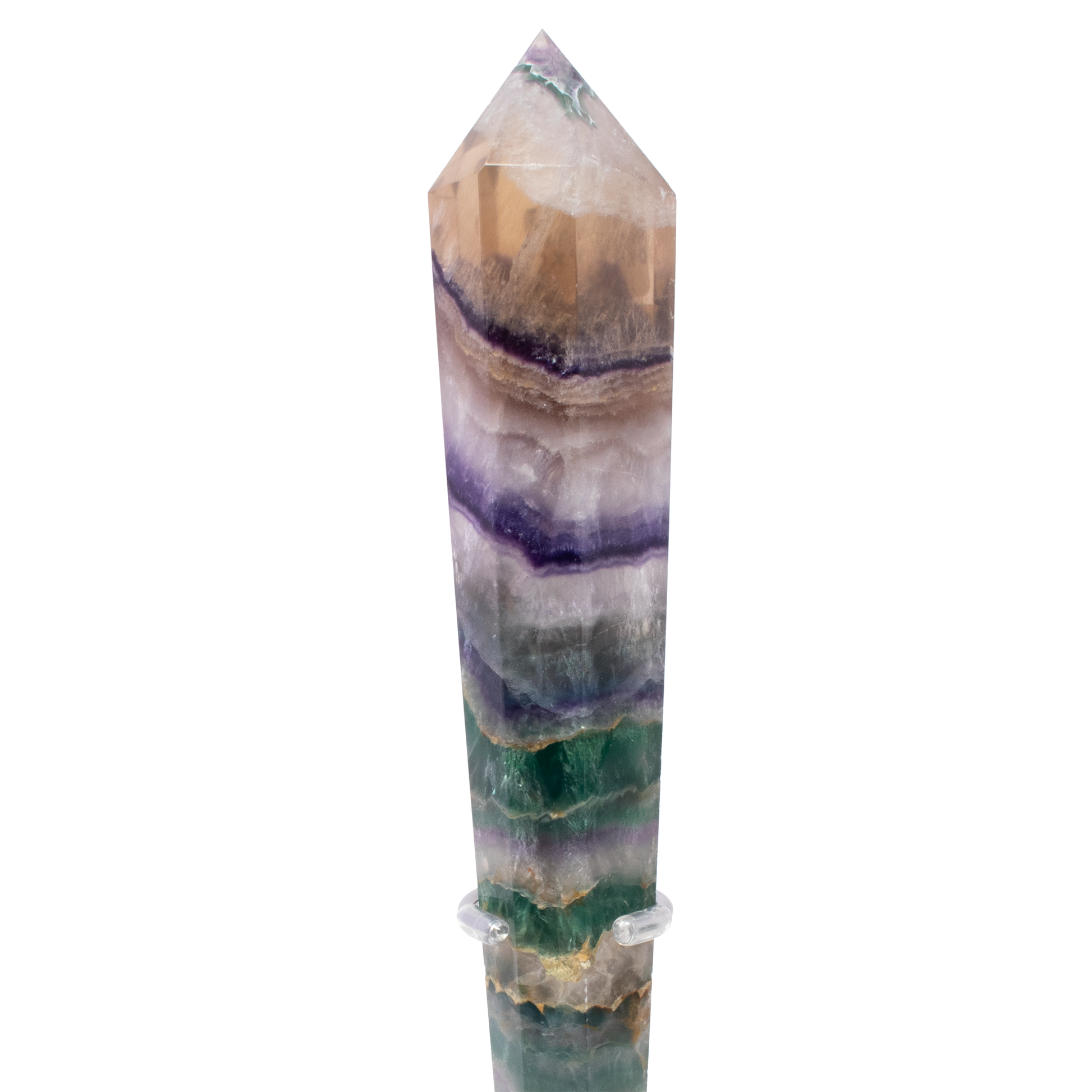 Rainbow Fluorite Tapered Point with Stainless Steel Spiral Stand – Clarity & Focus Crystal –