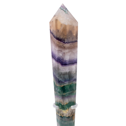Rainbow Fluorite Tapered Point with Stainless Steel Spiral Stand – Clarity & Focus Crystal –