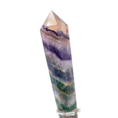 Rainbow Fluorite Tapered Point with Stainless Steel Spiral Stand –
