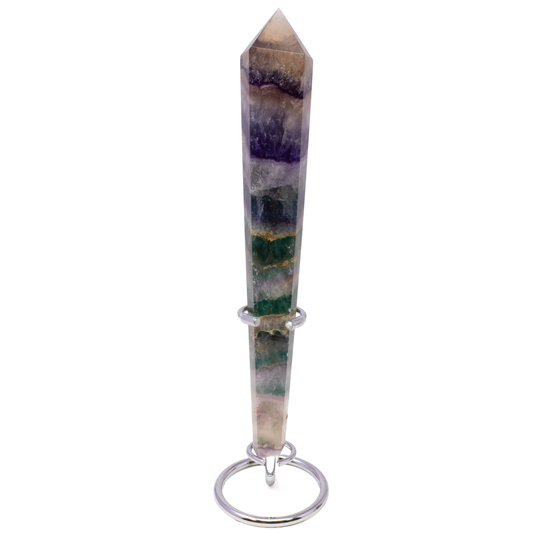 Rainbow Fluorite Tapered Point with Stainless Steel Spiral Stand –