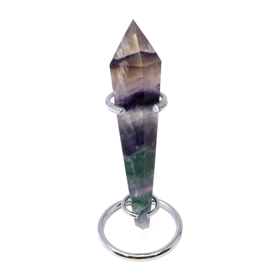 Rainbow Fluorite Tapered Point with Stainless Steel Spiral Stand –