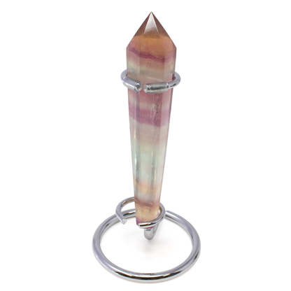 Candy Fluorite Tapered Point with Stainless Steel Spiral Stand –