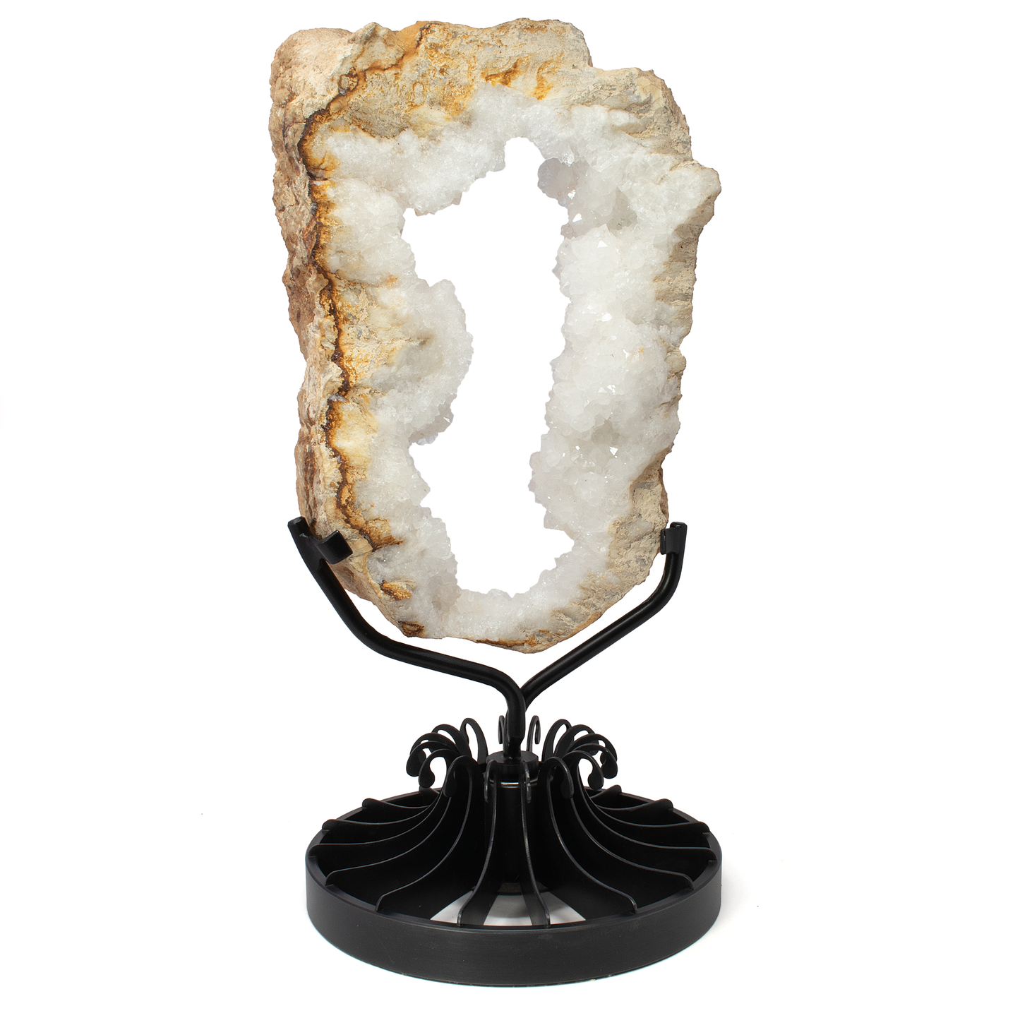 Silicon Oxide Geode Ring on Custom Rotating Stand – Polished & Natural Crystal Display