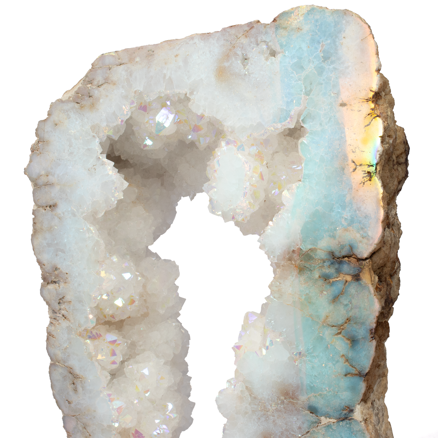 Silicon Oxide Geode Ring on Custom Rotating Stand – Polished & Natural Crystal Display