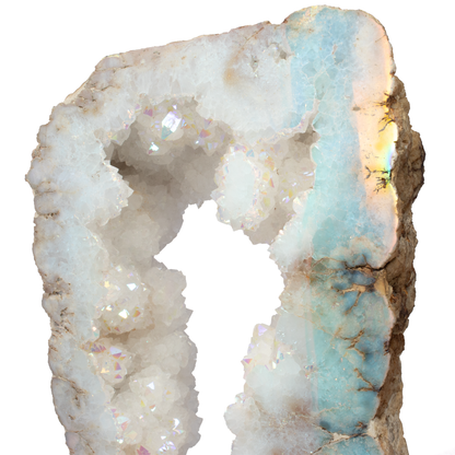 Silicon Oxide Geode Ring on Custom Rotating Stand – Polished & Natural Crystal Display