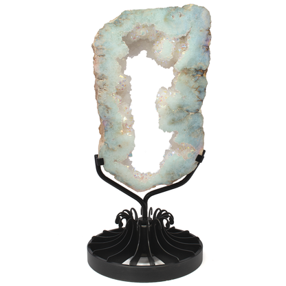 Silicon Oxide Geode Ring on Custom Rotating Stand – Polished & Natural Crystal Display
