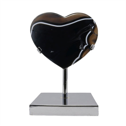 Black Agate Heart (Sard Onyx) in Custom Stainless Steel Stand –