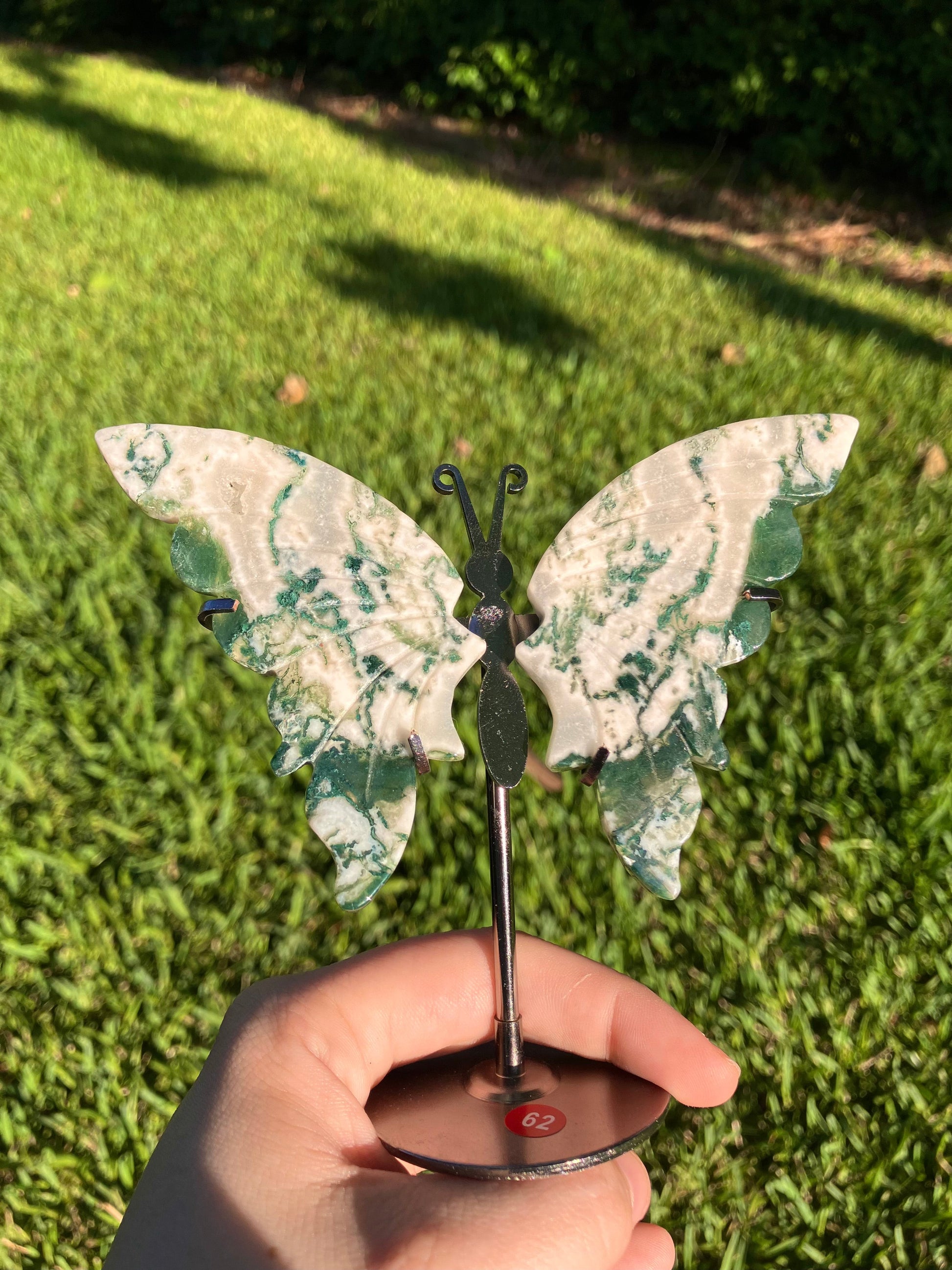 Moss Agate Butterfly Carving - (Uruguay) Ethically Sourced –
