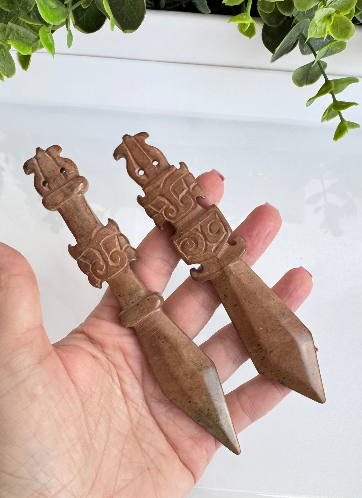 Hand-Carved Jade Tiger Athame – 6" Ritual Knife for Strength
