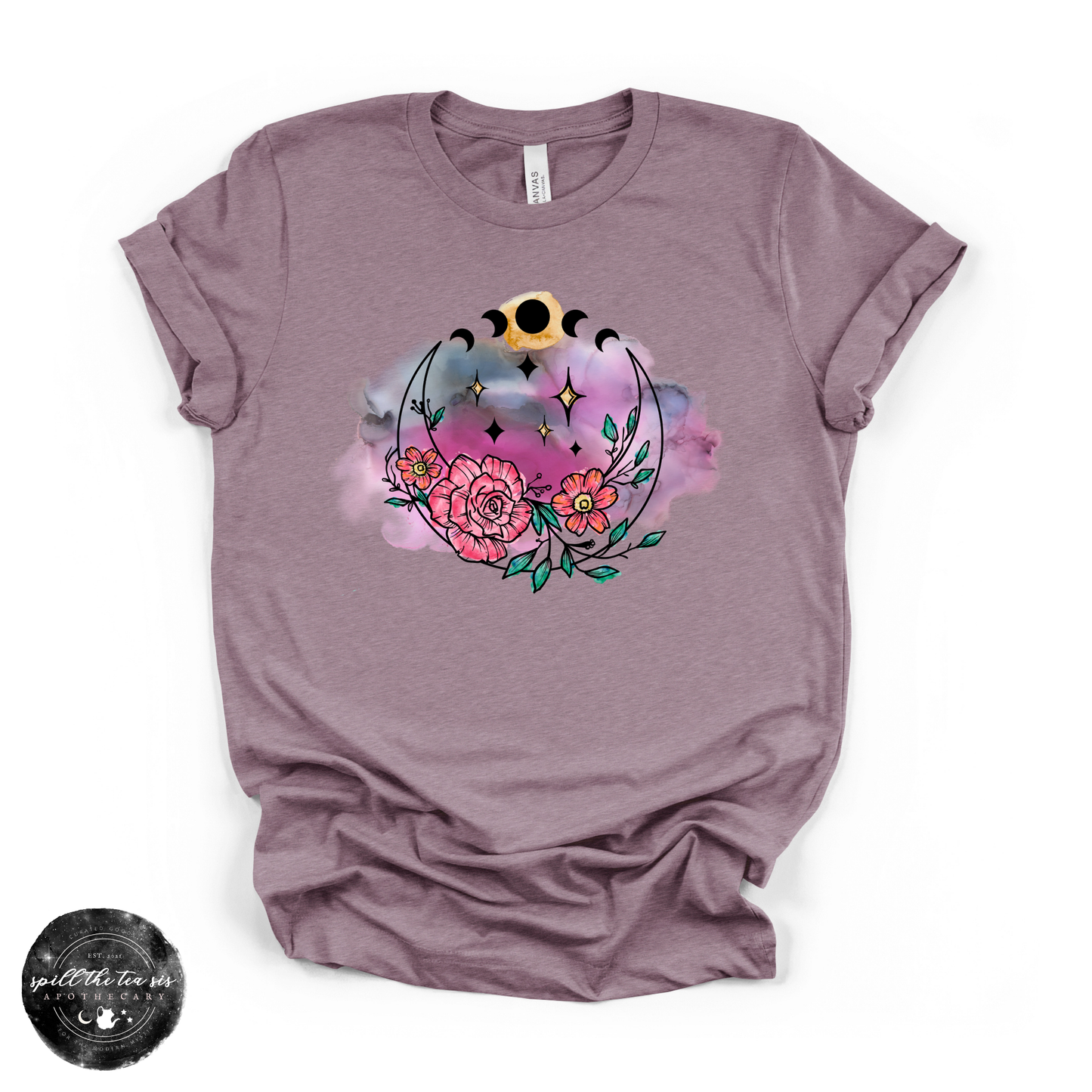 Flowering Full Moon Tee | Floral Celestial Graphic T-Shirt – Heather Purple