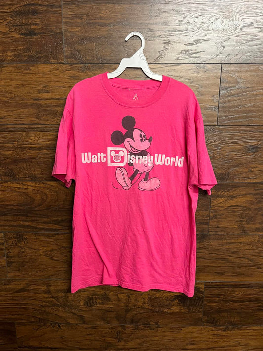 Faded Pink Mickey Mouse T-shirt Walt Disney World Tee - L –