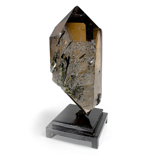 Smoky Quartz with Green Tourmaline Inclusions - Brazilian Crystal on Rotating Stand –