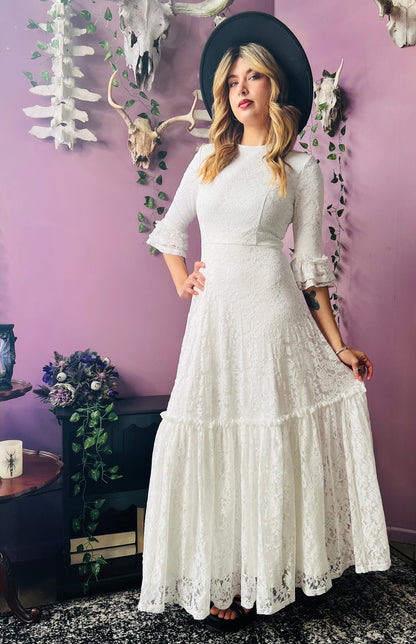 Ivory Floral Lace Maxi Dress