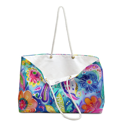 Bespattered Facade Colorful Flowers Weekend Beach Tote Bag with Cotton Rope Handles