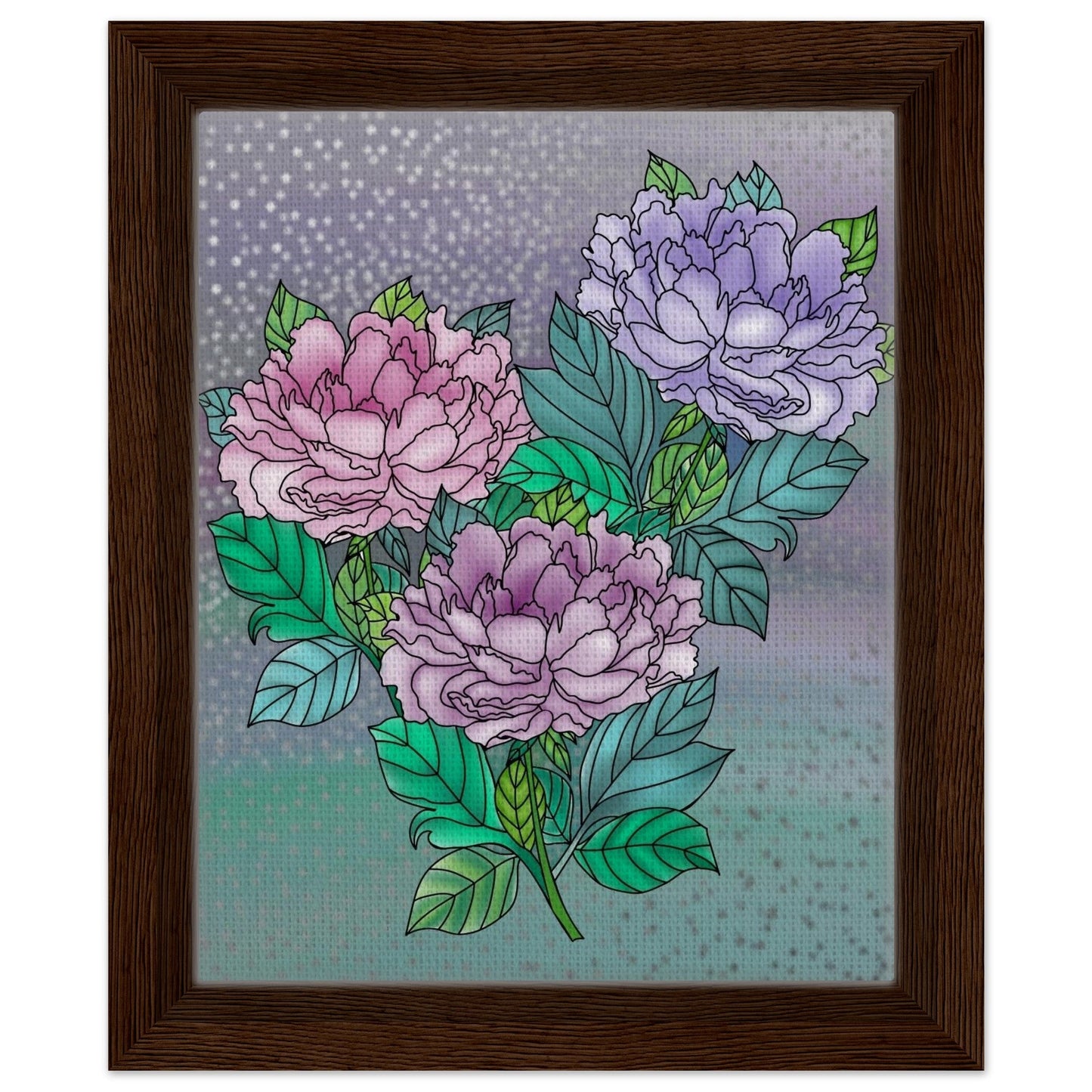 Sparkling Floral Framed Canvas – Muted Elegance for Your Space – Dark wood frame 20x25 cm 8x10″ Canvas Fabric