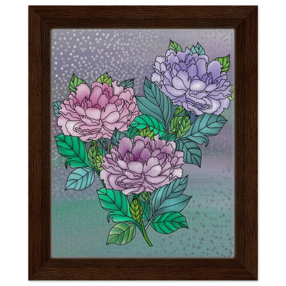 Sparkling Floral Framed Canvas – Muted Elegance for Your Space – Dark wood frame 20x25 cm 8x10″ Canvas Fabric