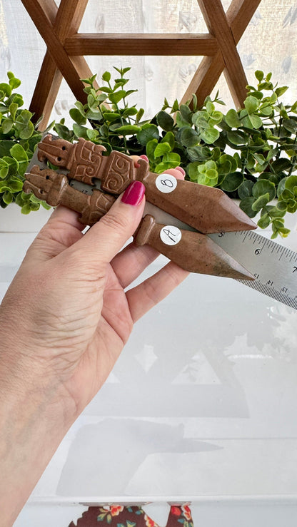 Hand-Carved Jade Tiger Athame – 6" Ritual Knife for Strength