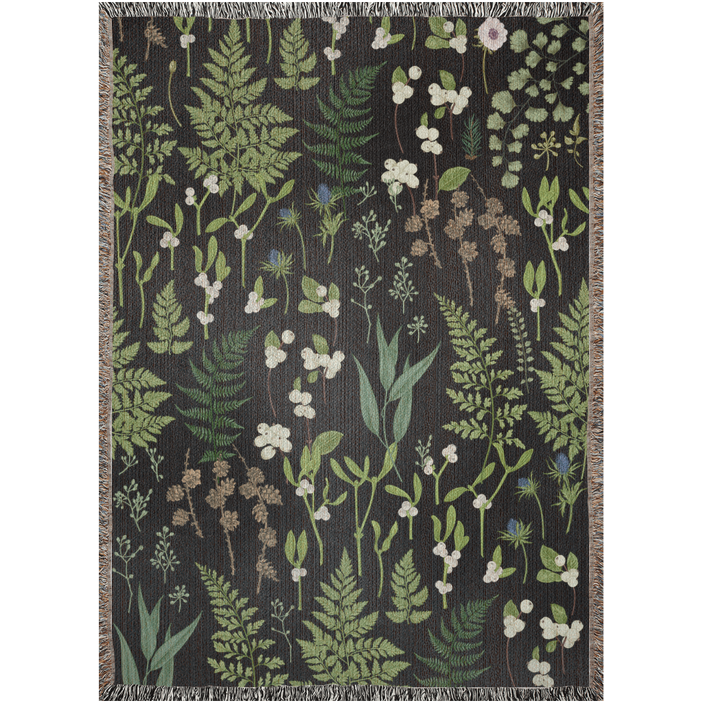 Plant Leaves Woven Blanket With Wild Flowers. Botanical Blanket For Plant Lover. Mothers Day Gift For Plant Lady Or Garden Lover. Wildflower