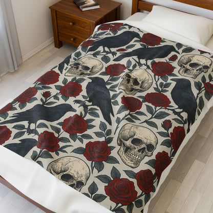 Gothic Skull & Rose Throw Blanket