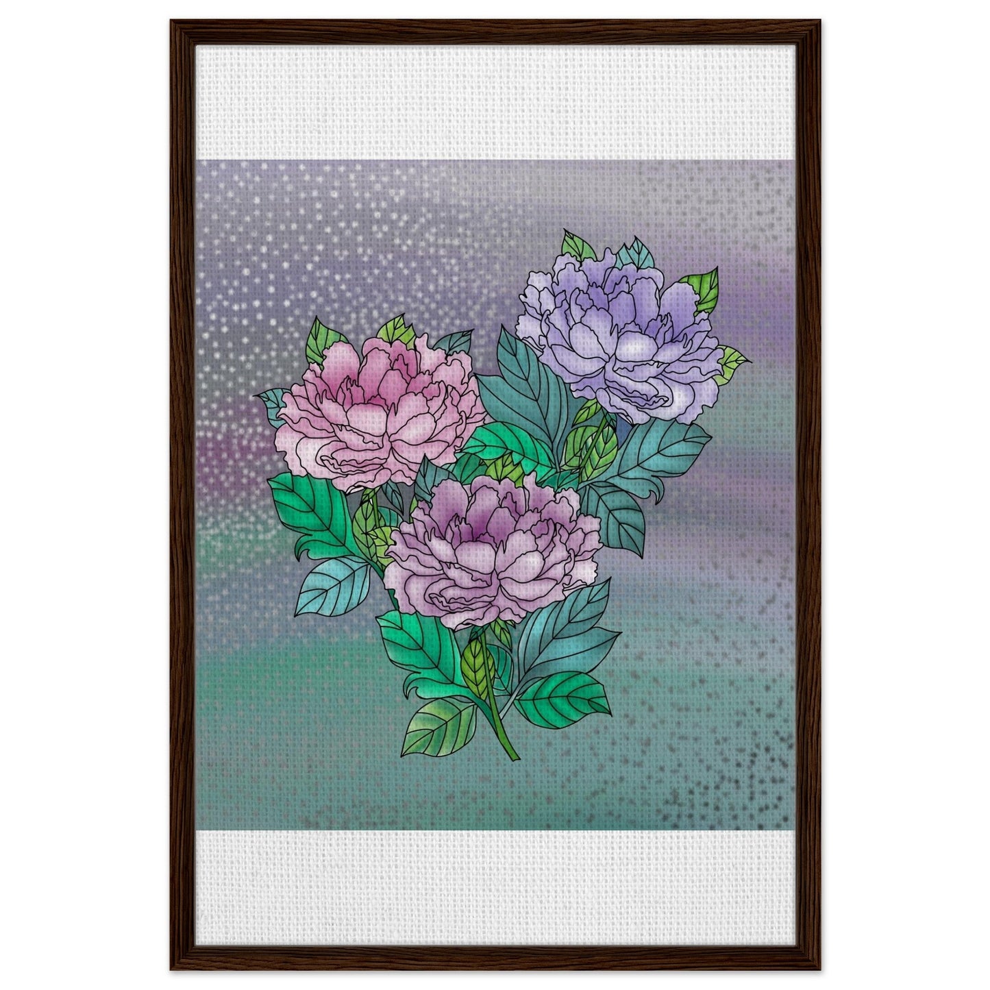 Sparkling Floral Framed Canvas – Muted Elegance for Your Space – Dark wood frame 60x90 cm 24x36″ Canvas Fabric