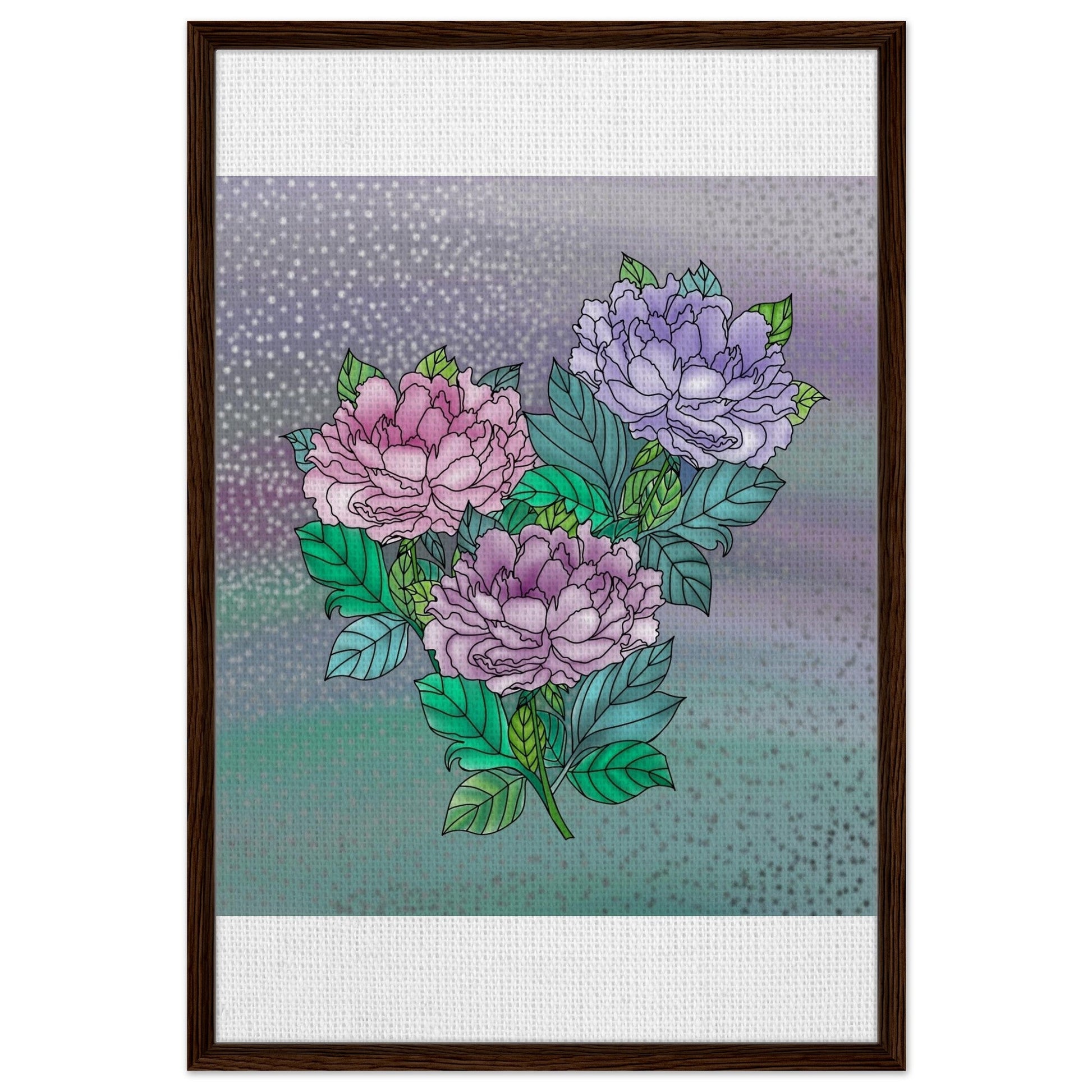 Sparkling Floral Framed Canvas – Muted Elegance for Your Space – Dark wood frame 60x90 cm 24x36″ Canvas Fabric