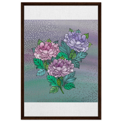 Sparkling Floral Framed Canvas – Muted Elegance for Your Space – Dark wood frame 60x90 cm 24x36″ Canvas Fabric