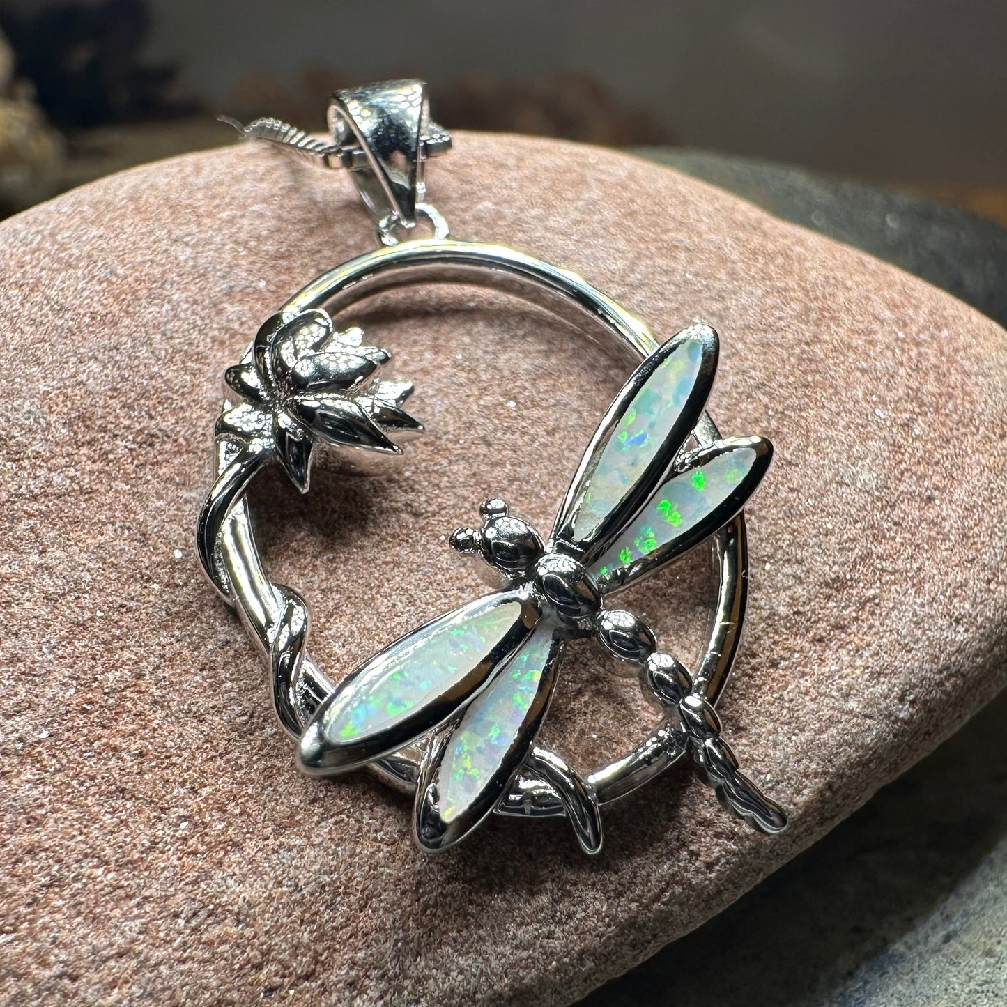 Waterfall Dragonfly and Lotus Flower Necklace