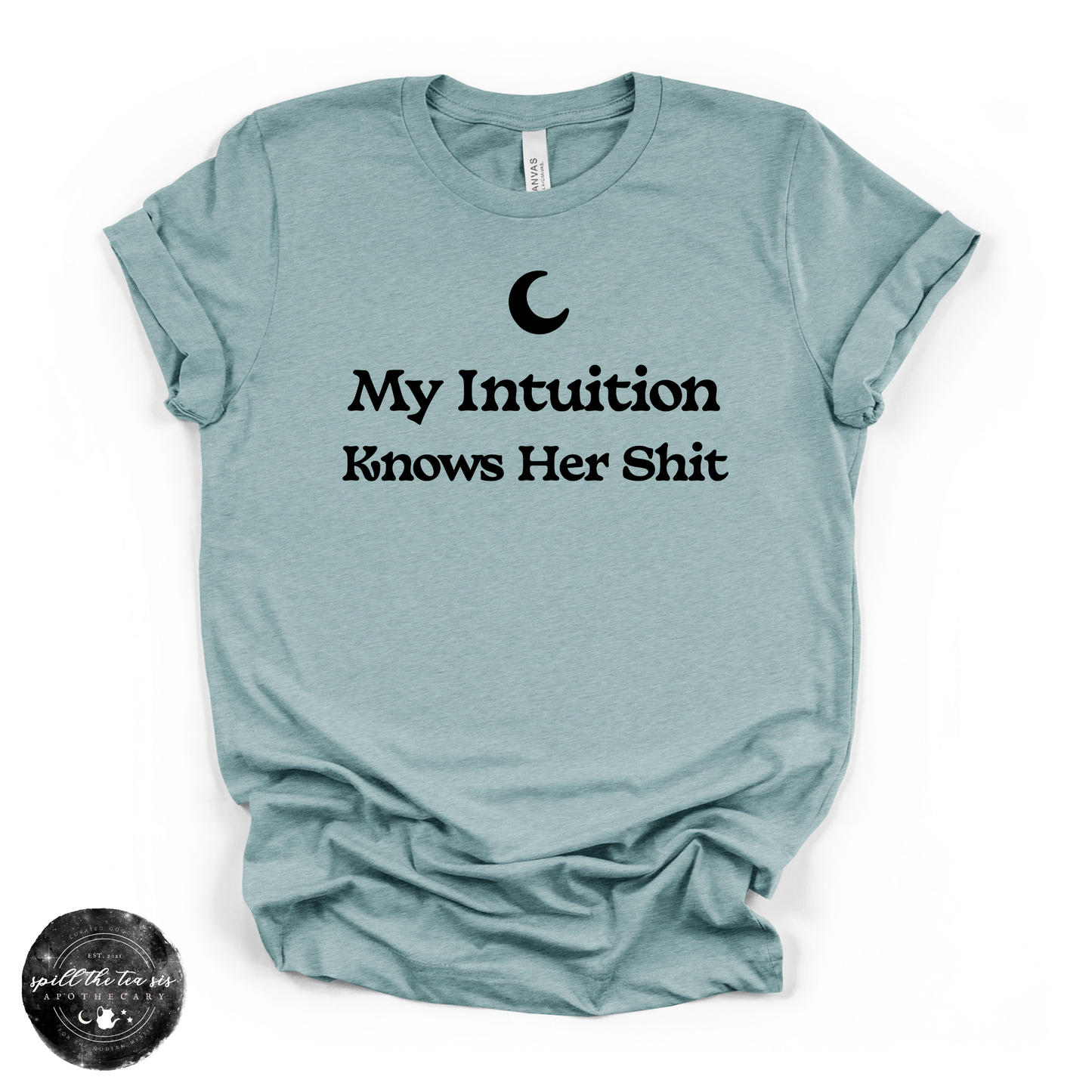 My Intuition Knows Her Sh*t Tee | Funny Witchy Graphic T-Shirt – Heather Blue Lagoon
