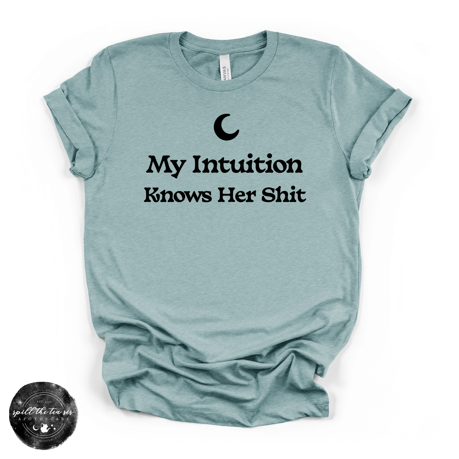 My Intuition Knows Her Sh*t Tee | Funny Witchy Graphic T-Shirt – Heather Blue Lagoon