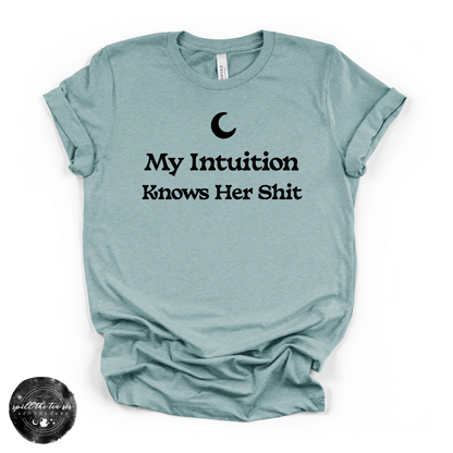 My Intuition Knows Her Sh*t Tee | Funny Witchy Graphic T-Shirt – Heather Blue Lagoon
