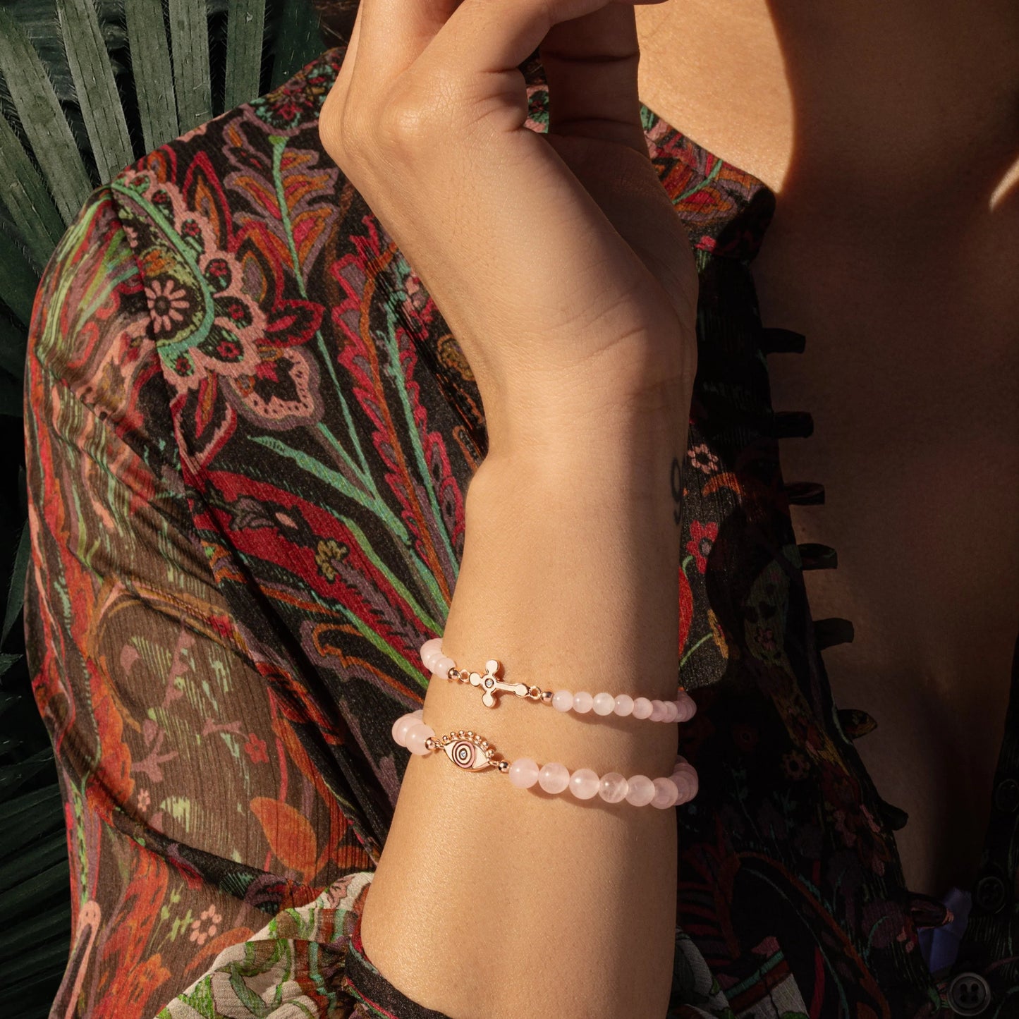 Rose Quartz Diamond Cross Bracelet - 18K Rose Gold Plated Sterling Silver – Bracelets - Womens