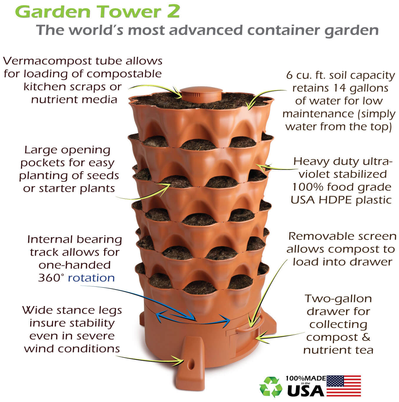 Garden Tower 2™ Vertical Garden Planter – 50 Plant Composting Tower for Organic Gardening | Balcony & Patio Planter –