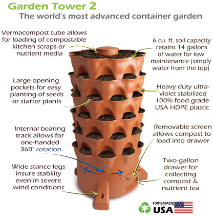 Garden Tower 2™ Vertical Garden Planter – 50 Plant Composting Tower for Organic Gardening | Balcony & Patio Planter –