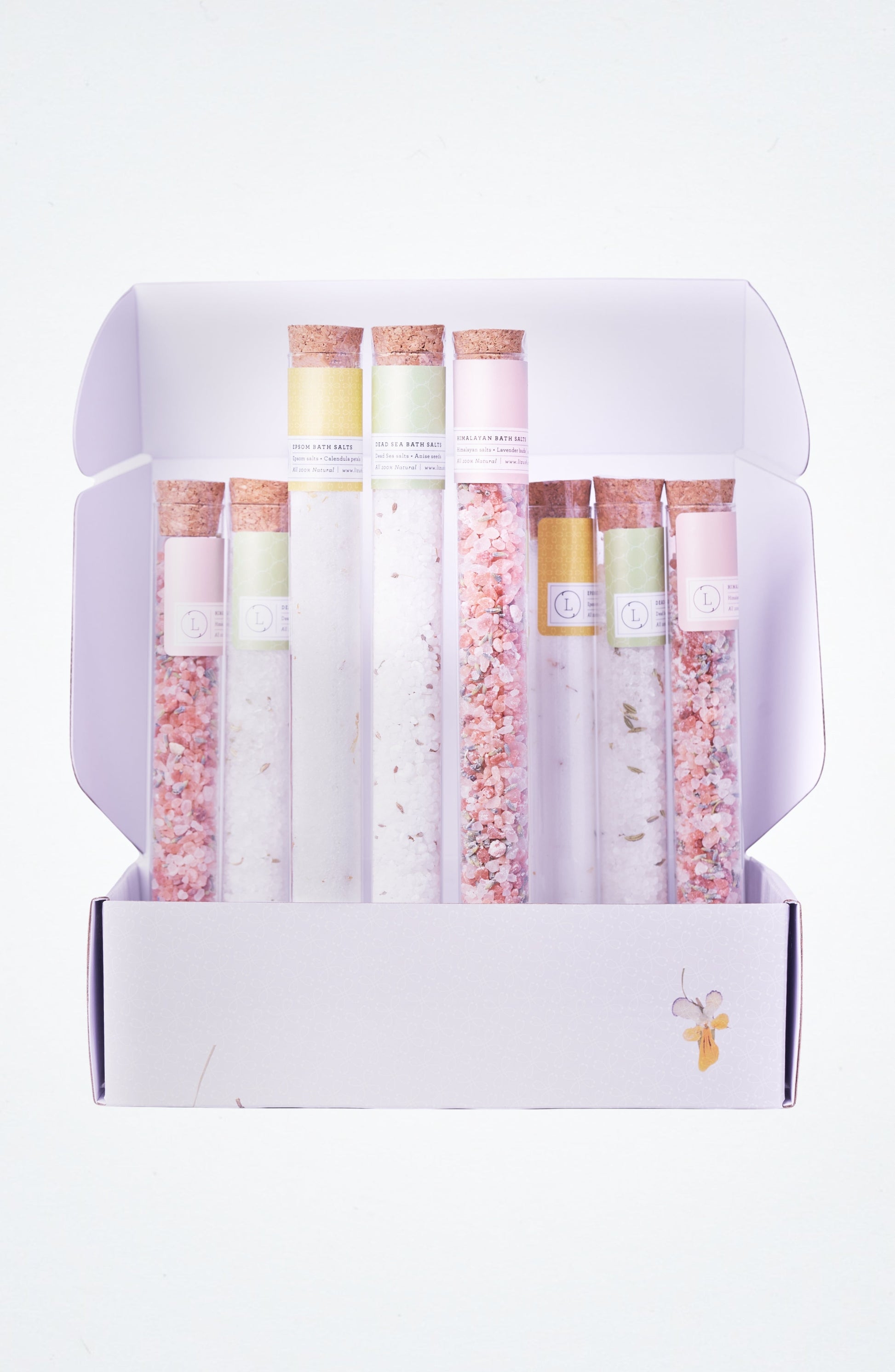 Natural Bath Salts Gift set in 8 Glass Tubes, Luxurious Bath Experience – FAVORS