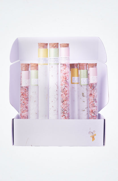 Natural Bath Salts Gift set in 8 Glass Tubes, Luxurious Bath Experience – FAVORS