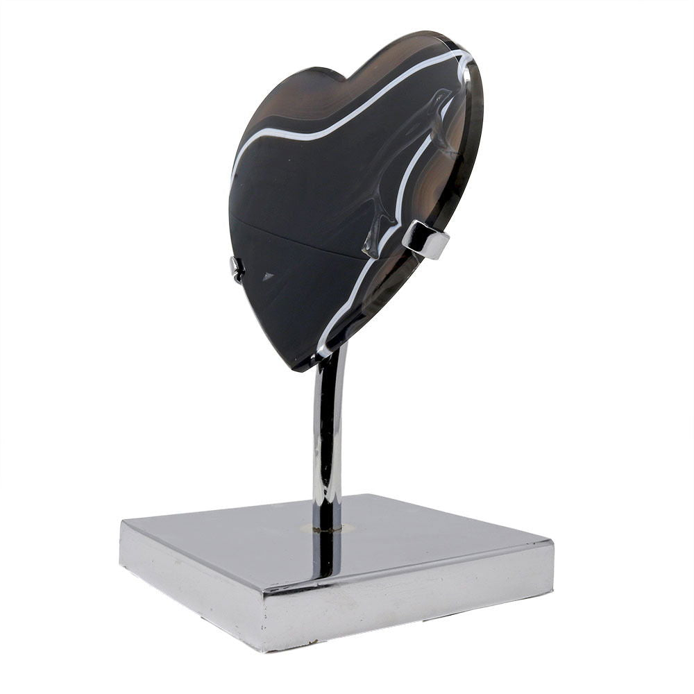 Black Agate Heart (Sard Onyx) in Custom Stainless Steel Stand –