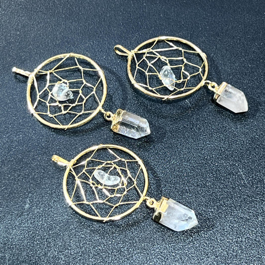 Dreamcatcher Pendant (Quartz) (Gold Plated)