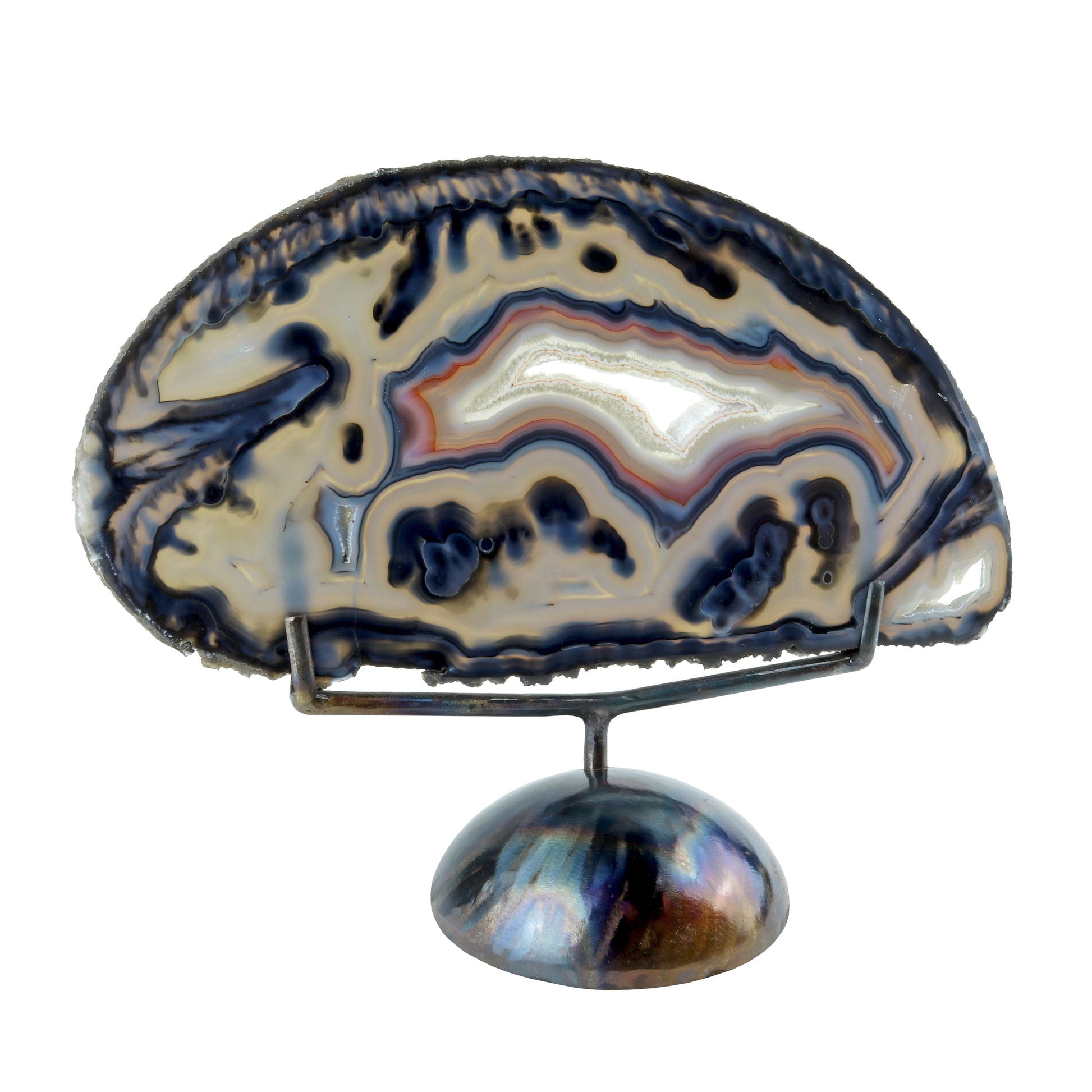 Blue Banded Agate Slice with Druzy Center on Stand – Crystals & Minerals