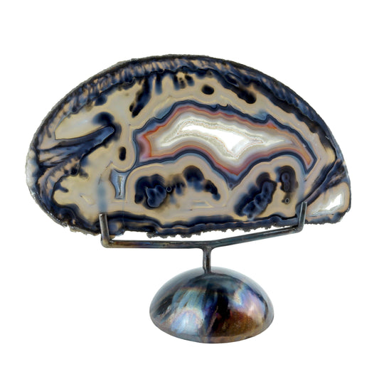 Blue Banded Agate Slice with Druzy Center on Stand – Crystals & Minerals