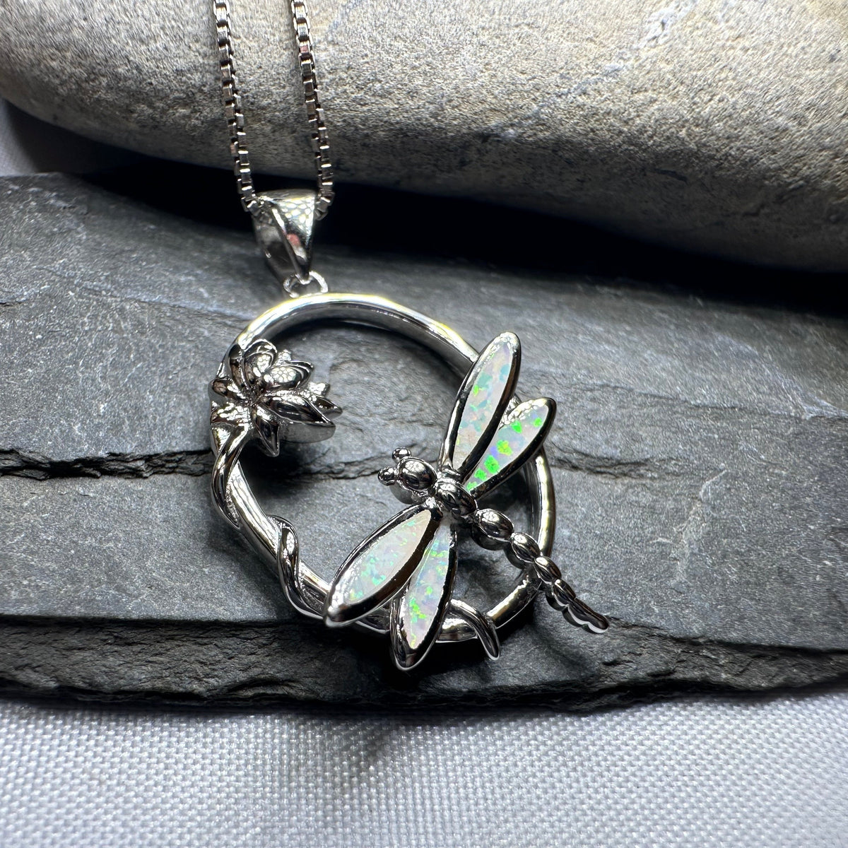 Waterfall Dragonfly and Lotus Flower Necklace