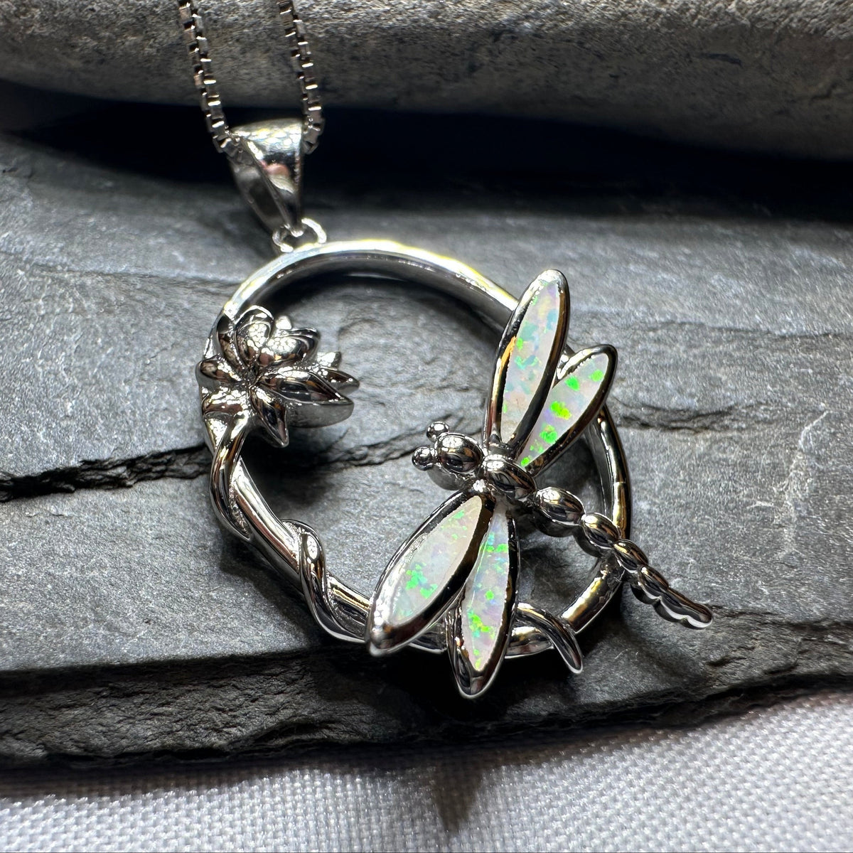 Waterfall Dragonfly and Lotus Flower Necklace