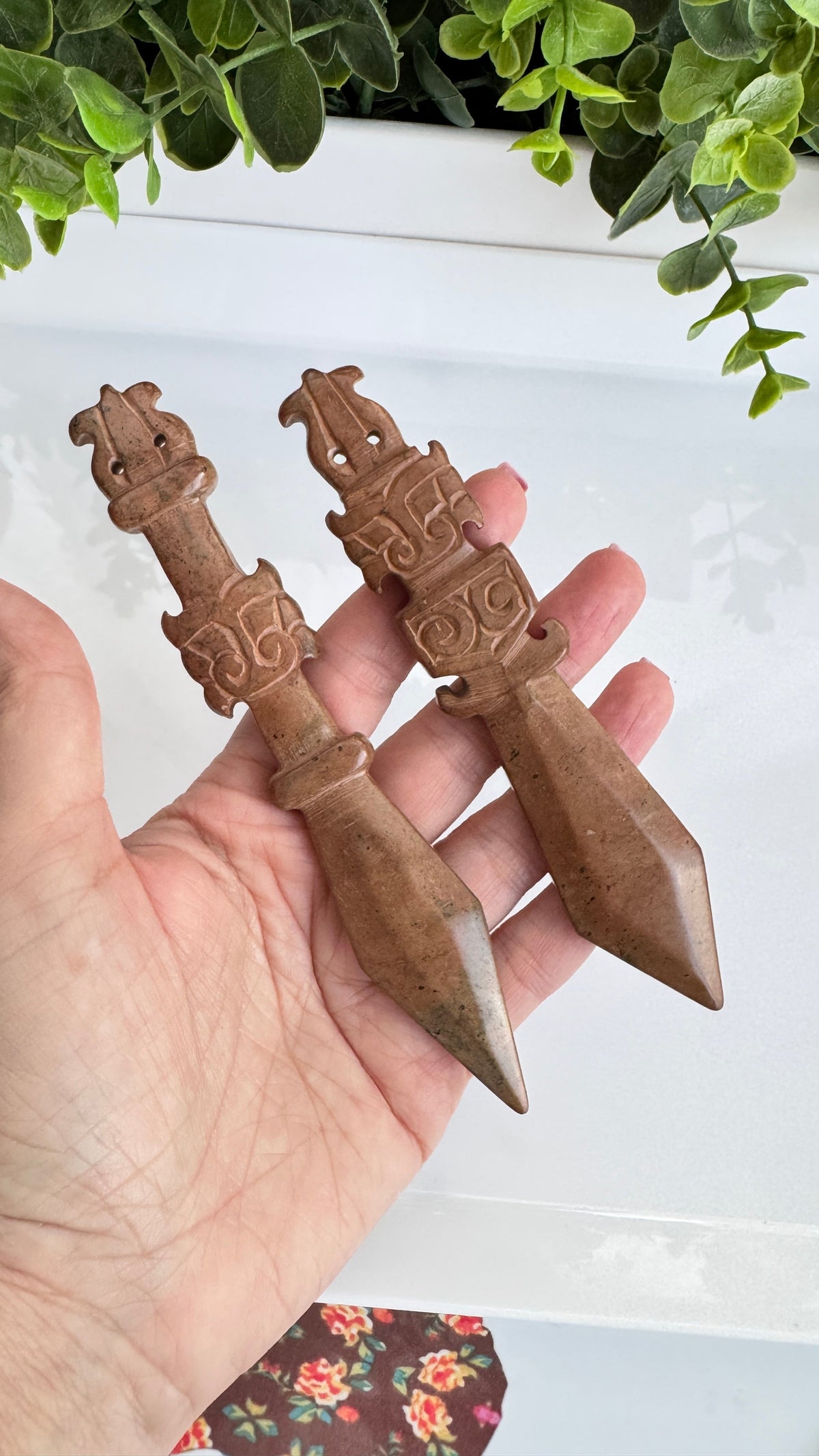 Hand-Carved Jade Tiger Athame – 6" Ritual Knife for Strength