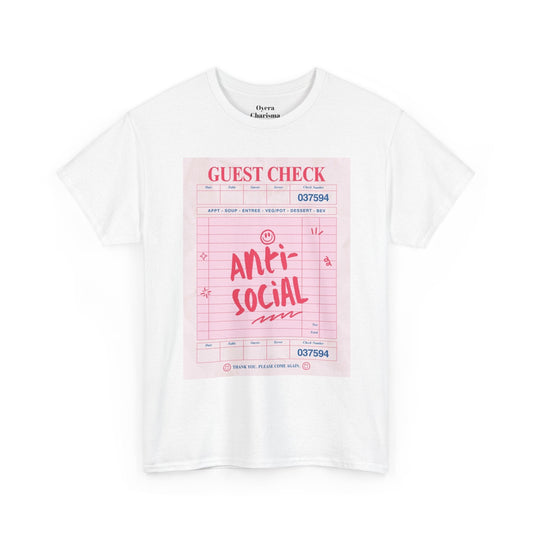 Anti-Social Graphic T-Shirt – Retro Guest Check Tee – White T-Shirt