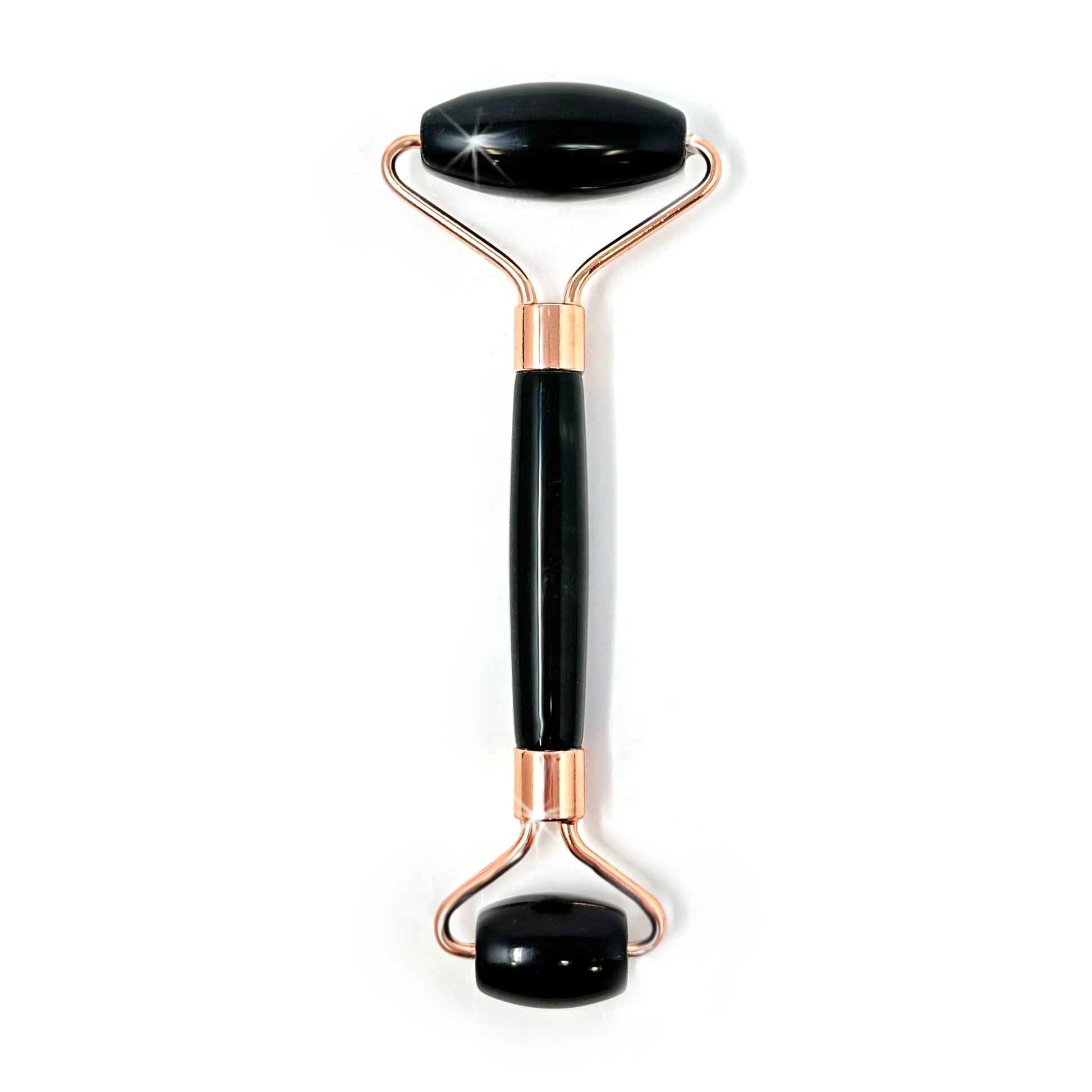 Black Onyx Facial Roller with Rose Gold Hardware –